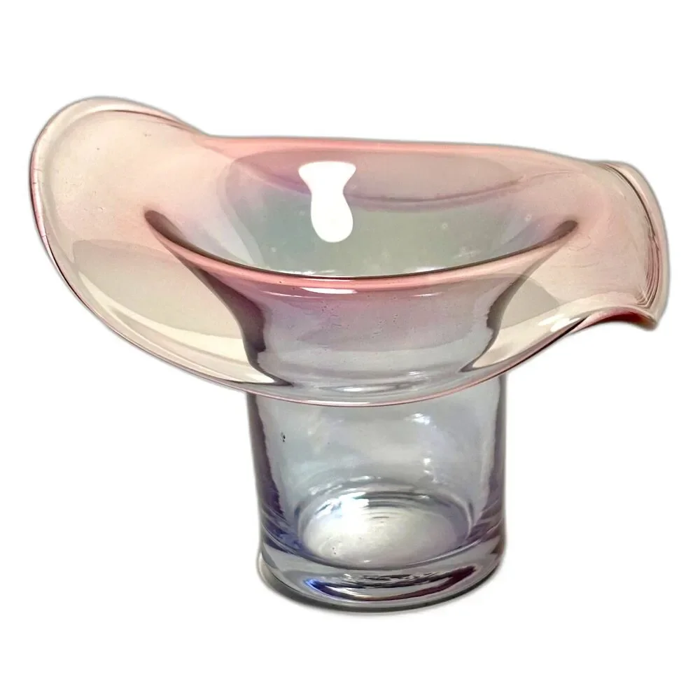 VTG Art Glass Vase Freeform Handkerchief Rim Lavender Blue Studio Glass MCM